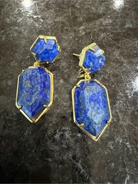 Gold-Trim Blue Lapis Drop Earrings